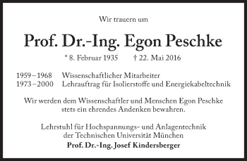Traueranzeige von Egon Peschke von Süddeutsche Zeitung