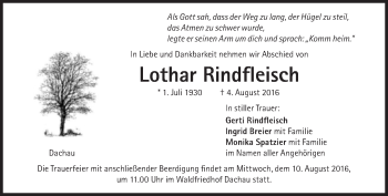 Traueranzeige von Lothar Rindfleisch von Süddeutsche Zeitung