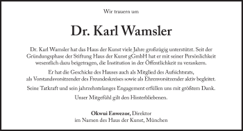 Traueranzeige von Karl Wamsler von Süddeutsche Zeitung