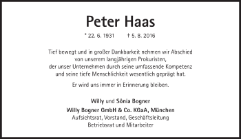 Traueranzeige von Peter Haas von Süddeutsche Zeitung