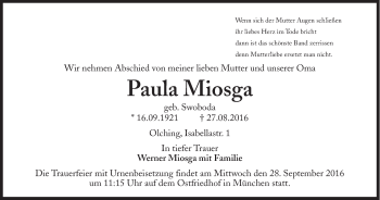 Traueranzeige von Paula Miosga von Süddeutsche Zeitung