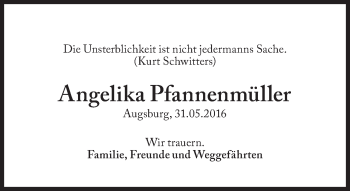 Traueranzeige von Angelika Pfannenmüller von Süddeutsche Zeitung