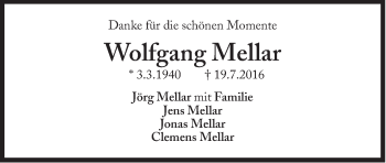 Traueranzeige von Wolfgang Mellar von Süddeutsche Zeitung