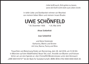 Traueranzeige von Uwe Schönfeld von Süddeutsche Zeitung