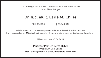 Traueranzeige von Earle M. Chiles von Süddeutsche Zeitung