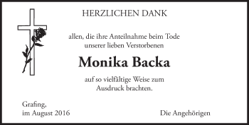 Traueranzeige von Monika Backa von Süddeutsche Zeitung