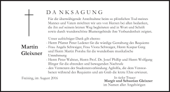 Traueranzeige von Martin Gleixner von Süddeutsche Zeitung