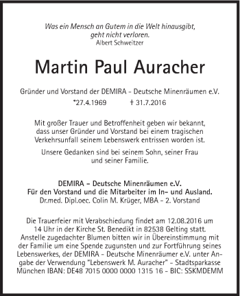 Traueranzeige von Martin Paul Auracher von Süddeutsche Zeitung