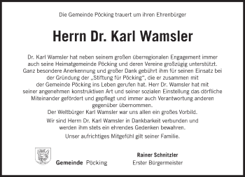 Traueranzeige von Karl Wamsler von Süddeutsche Zeitung
