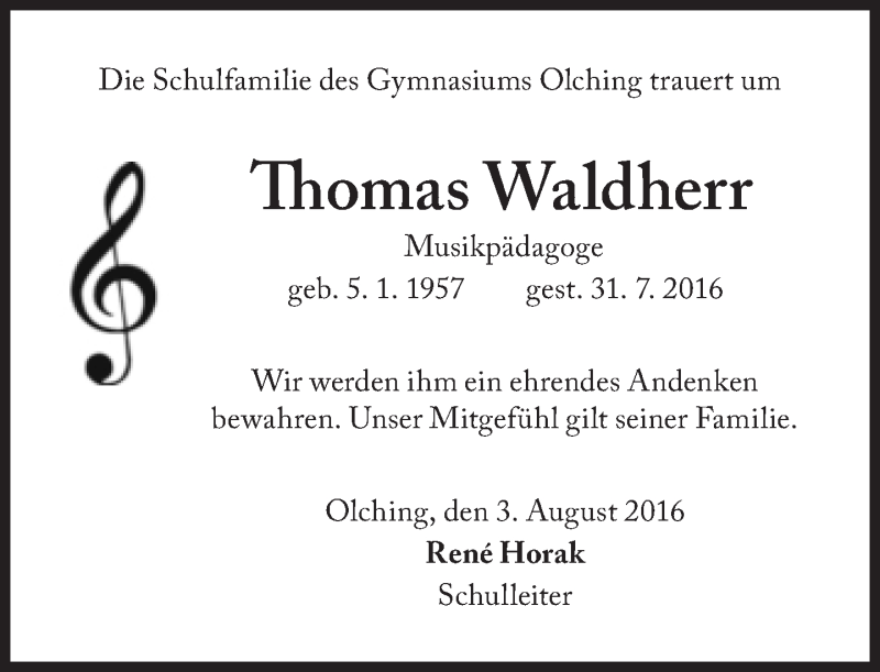  Traueranzeige für Thomas Waldherr vom 03.08.2016 aus Süddeutsche Zeitung