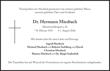 Traueranzeige von Hermann Miesbach von Süddeutsche Zeitung