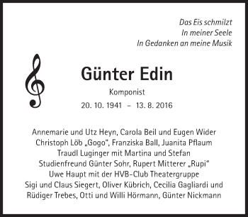 Traueranzeige von Günter Edin von Süddeutsche Zeitung