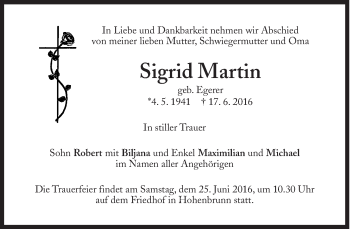 Traueranzeige von Sigrid Martin von Süddeutsche Zeitung