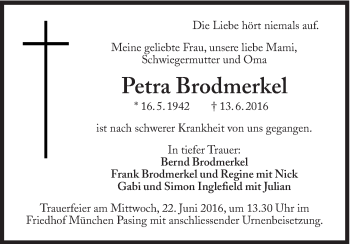 Traueranzeige von Petra Brodmerkel von Süddeutsche Zeitung