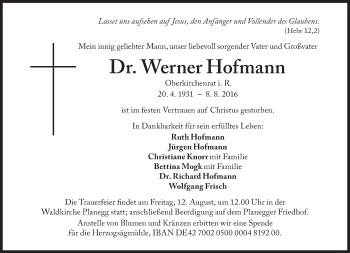 Traueranzeige von Werner Hofmann  von Süddeutsche Zeitung