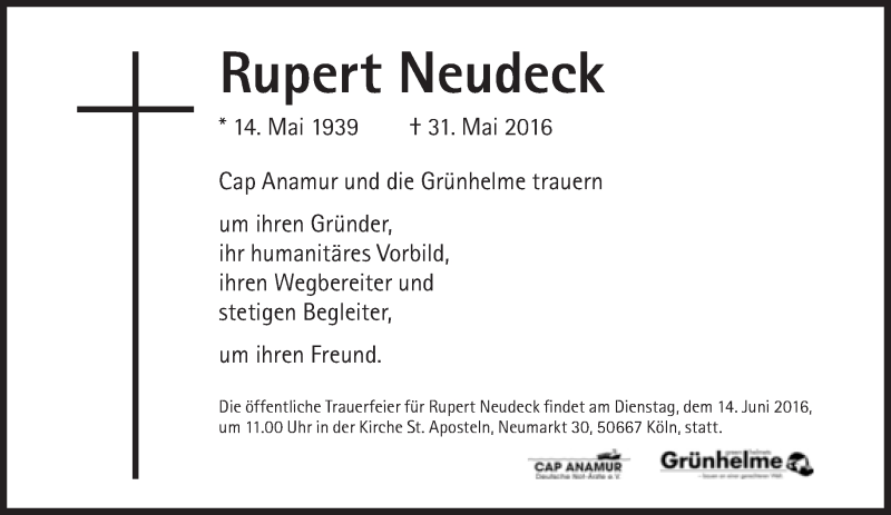  Traueranzeige für Rupert Neudeck vom 04.06.2016 aus Süddeutsche Zeitung