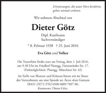 Traueranzeige von Dieter Götz von Süddeutsche Zeitung