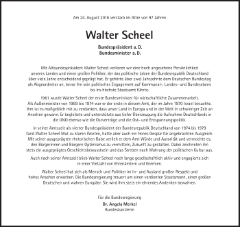 Traueranzeige von Walter Scheel von Süddeutsche Zeitung