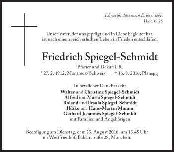 Traueranzeige von Friedrich Spiegel-Schmidt von Süddeutsche Zeitung