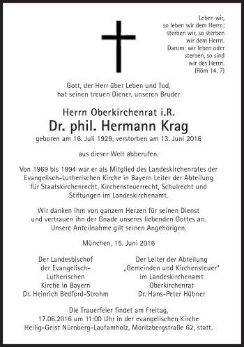 Traueranzeige von Hermann Krag von Süddeutsche Zeitung
