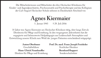Traueranzeige von Agnes Kiermaier von Süddeutsche Zeitung