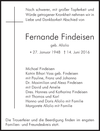 Traueranzeige von Fernande Findeisen von Süddeutsche Zeitung