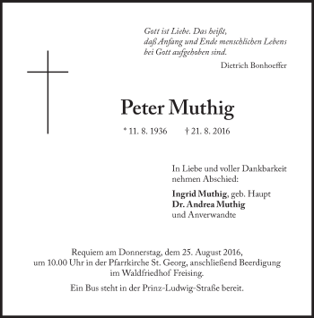 Traueranzeige von Peter Muthig von Süddeutsche Zeitung