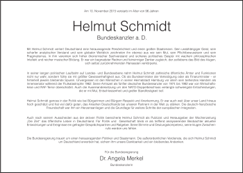 Traueranzeige von Helmut Schmidt von Süddeutsche Zeitung