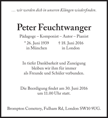 Traueranzeige von Peter Feuchtwanger von Süddeutsche Zeitung