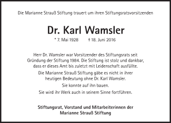 Traueranzeige von Karl Wamsler von Süddeutsche Zeitung