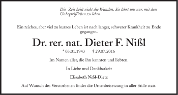 Traueranzeige von Dieter Nißl von Süddeutsche Zeitung