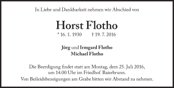 Traueranzeige von Horst Flotho von Süddeutsche Zeitung