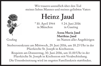 Traueranzeige von Heinz Jaud von Süddeutsche Zeitung