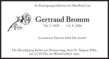 Traueranzeige von Gertraud Bromm  von Süddeutsche Zeitung