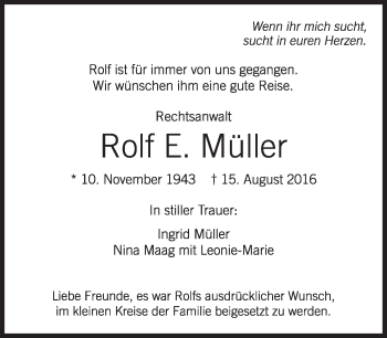 Traueranzeige von Rolf E. Müller  von Süddeutsche Zeitung