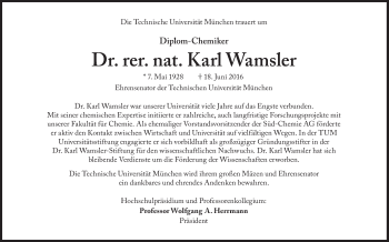 Traueranzeige von Karl Wamsler von Süddeutsche Zeitung