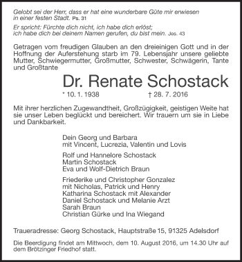 Traueranzeige von Renate Schostack von Süddeutsche Zeitung