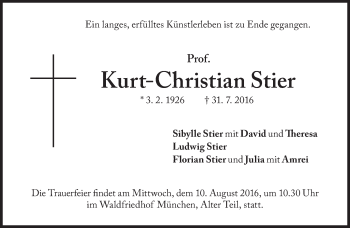 Traueranzeige von Kurt-Christian Stier von Süddeutsche Zeitung