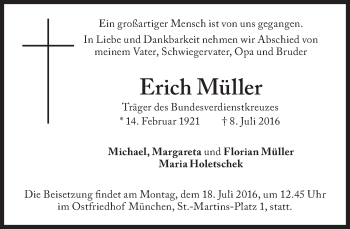 Traueranzeige von Erich Müller von Süddeutsche Zeitung