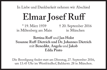 Traueranzeige von Elmar Josef Ruff von Süddeutsche Zeitung