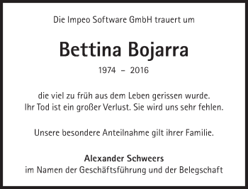 Traueranzeige von Bettina Bojarra von Süddeutsche Zeitung