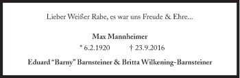 Traueranzeige von Max Mannheimer von Süddeutsche Zeitung