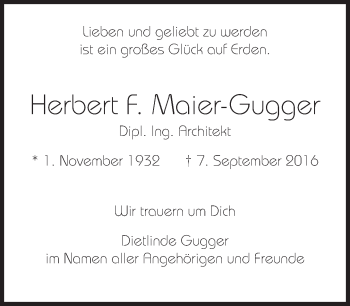 Traueranzeige von Herbert F. Maier-Gugger von Süddeutsche Zeitung