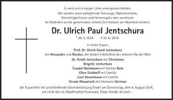 Traueranzeige von Ulrich Paul Jentschura von Süddeutsche Zeitung