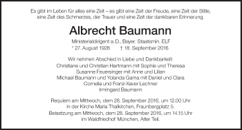 Traueranzeige von Albrecht Baumann von Süddeutsche Zeitung