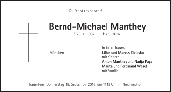 Traueranzeige von Bernd-Michael Manthey von Süddeutsche Zeitung