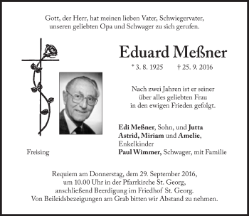 Traueranzeige von Eduard Meßner von Süddeutsche Zeitung