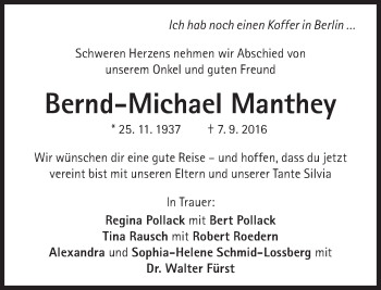 Traueranzeige von Bernd-Michael Manthey von Süddeutsche Zeitung