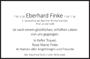 Traueranzeige von Eberhard Finke von Süddeutsche Zeitung