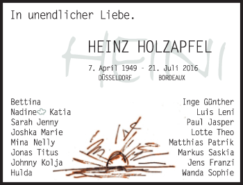 Traueranzeige von Heinz Holzapfel von Süddeutsche Zeitung
